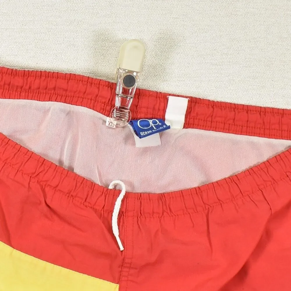 Vintage Ocean Pacific OP Board Shorts Mens XL Red Yellow Blue Swim Trunks Surf